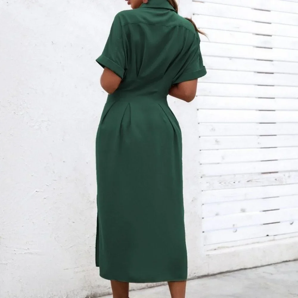 midi shirt dress trending chic casual green - Picture 6 of 6
